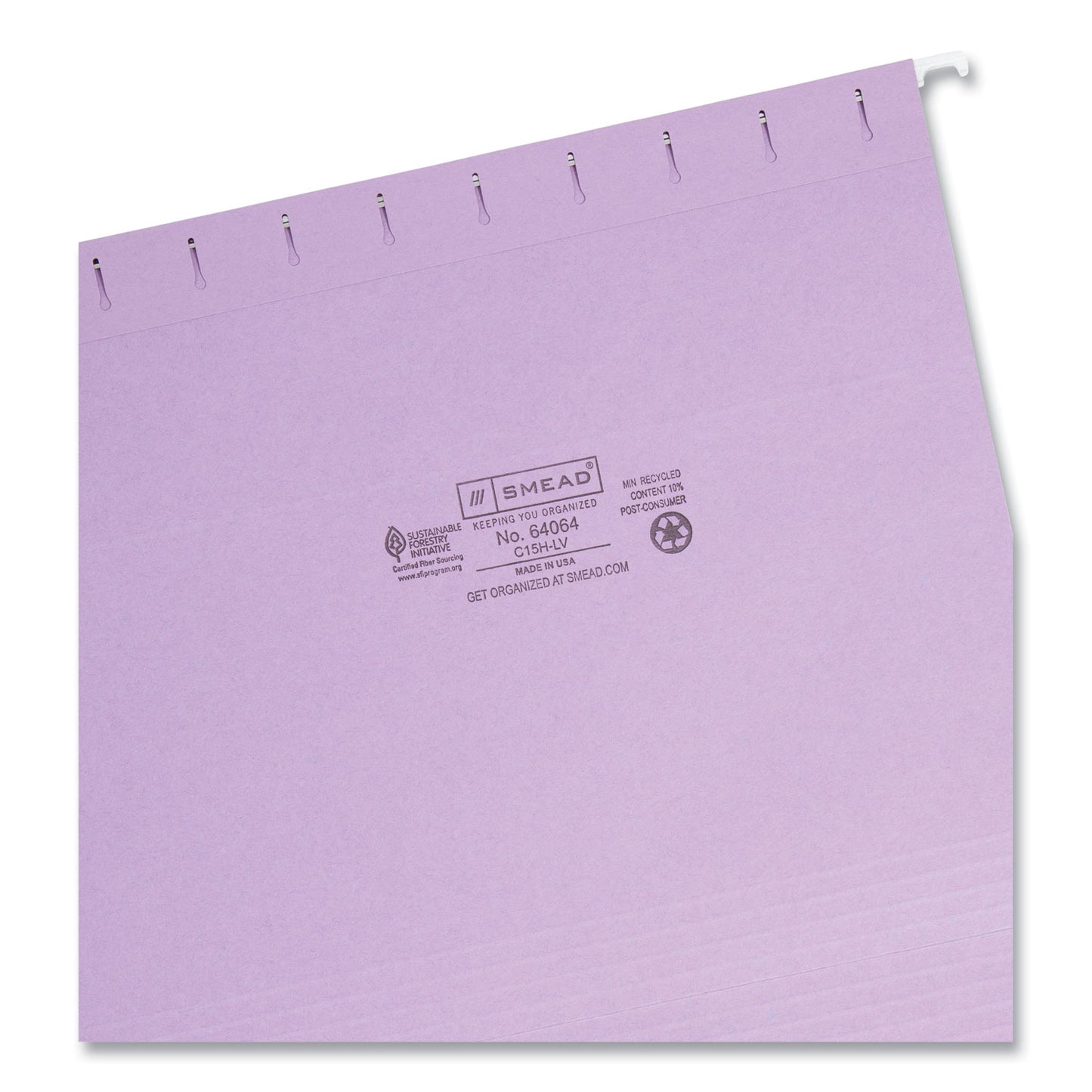 Smead Colored Hanging File Folders with 1/5 Cut Tabs, Letter Size, 1/5-Cut Tabs, Lavender, 25/Box (64064)