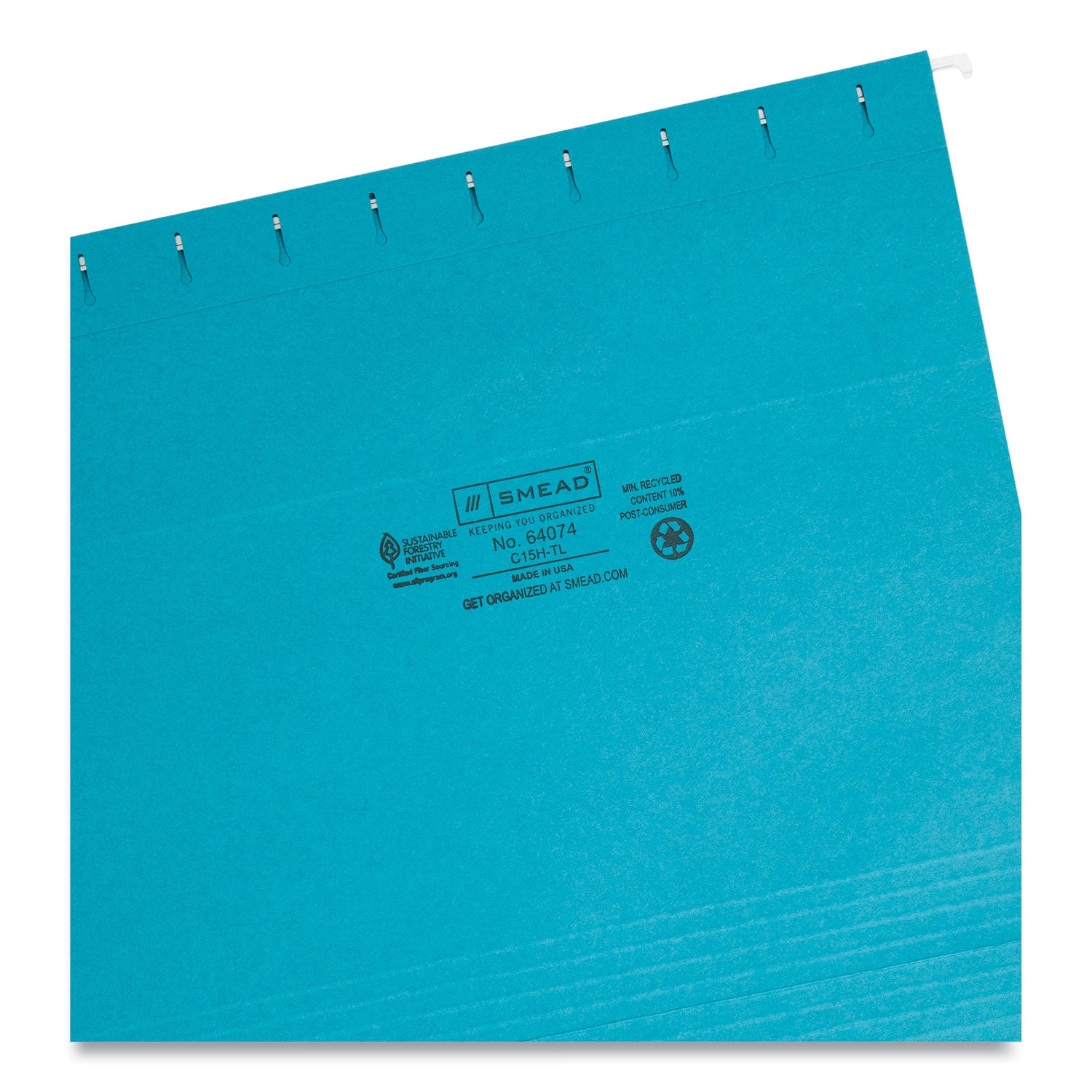 Smead Colored Hanging File Folders with 1/5 Cut Tabs, Letter Size, 1/5-Cut Tabs, Teal, 25/Box (64074)