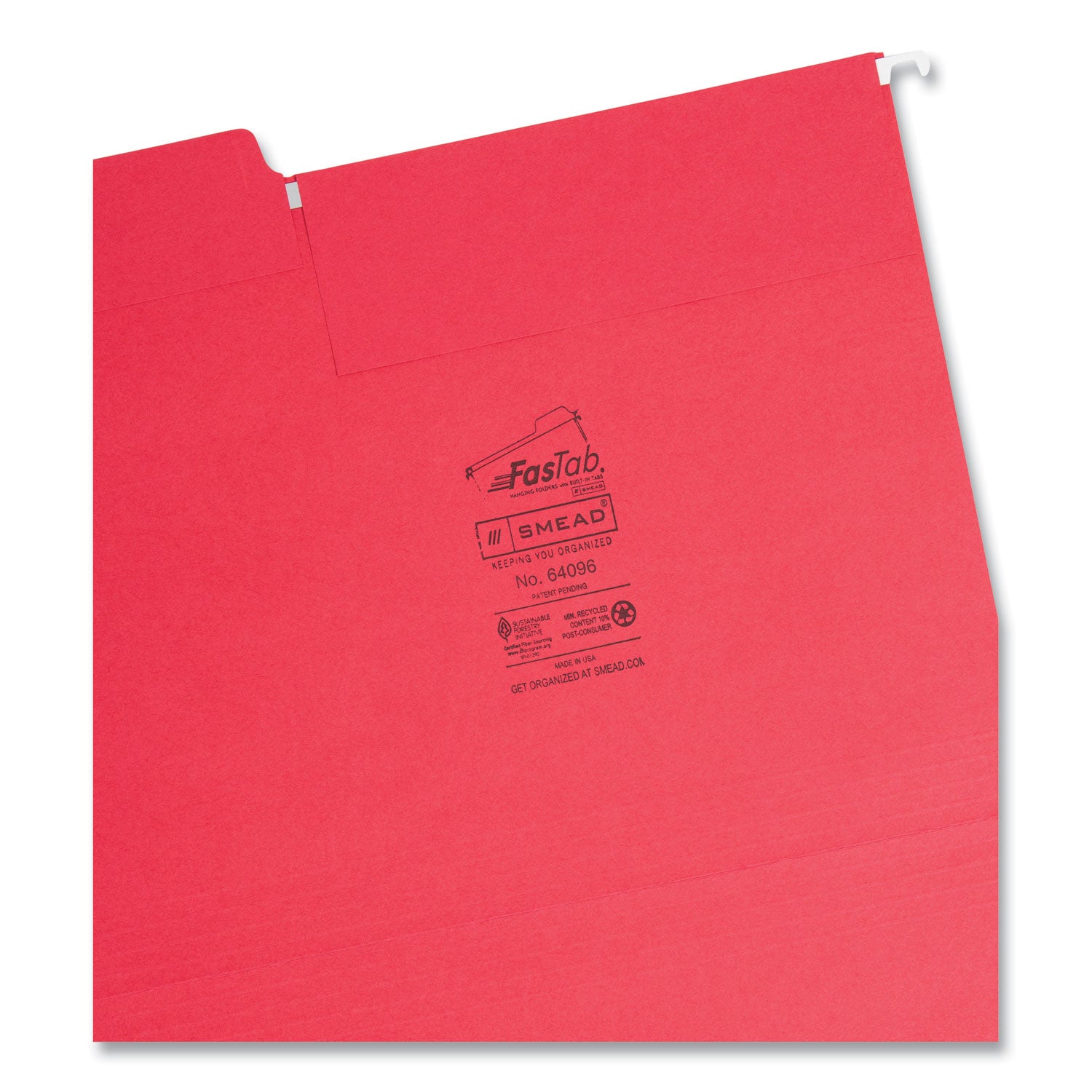 Smead FasTab Hanging Folders, Letter Size, 1/3-Cut Tabs, Red, 20/Box (64096)