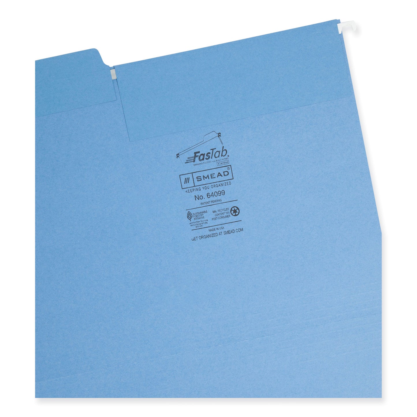 Smead FasTab Hanging Folders, Letter Size, 1/3-Cut Tabs, Blue, 20/Box (64099)