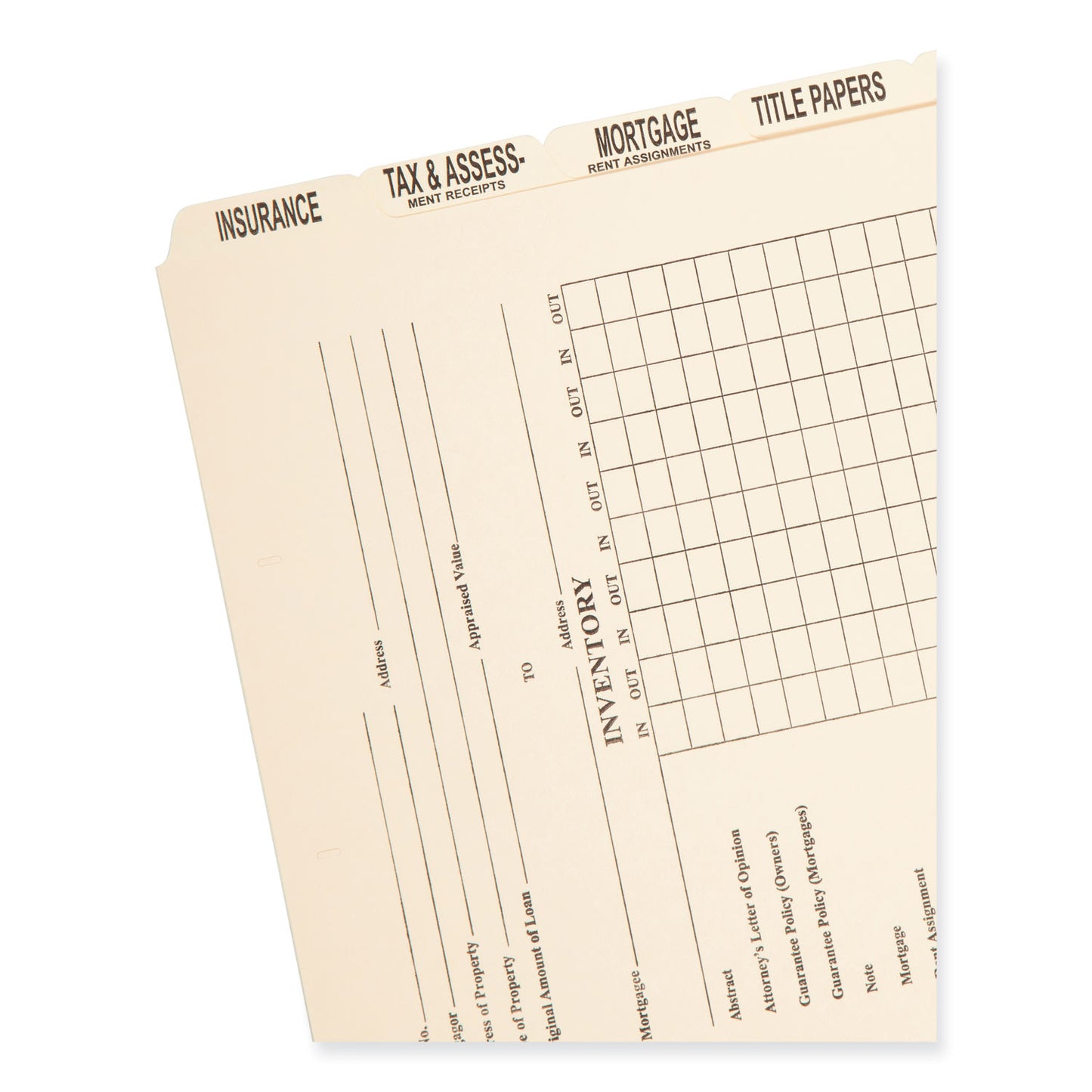 Smead Pressboard Mortgage Folder Dividers, Pre-Printed, 1 Fastener, Legal Size, Manila, 7 Dividers/Set, 12 Sets (78278)
