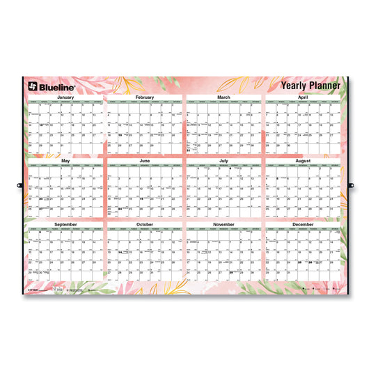 Blueline Yearly Laminated Wall Calendar, Tropical Watercolor Artwork, 36 x 24, White/Sand/Orange Sheets, 12-Month (Jan-Dec): 2025 (C171920)