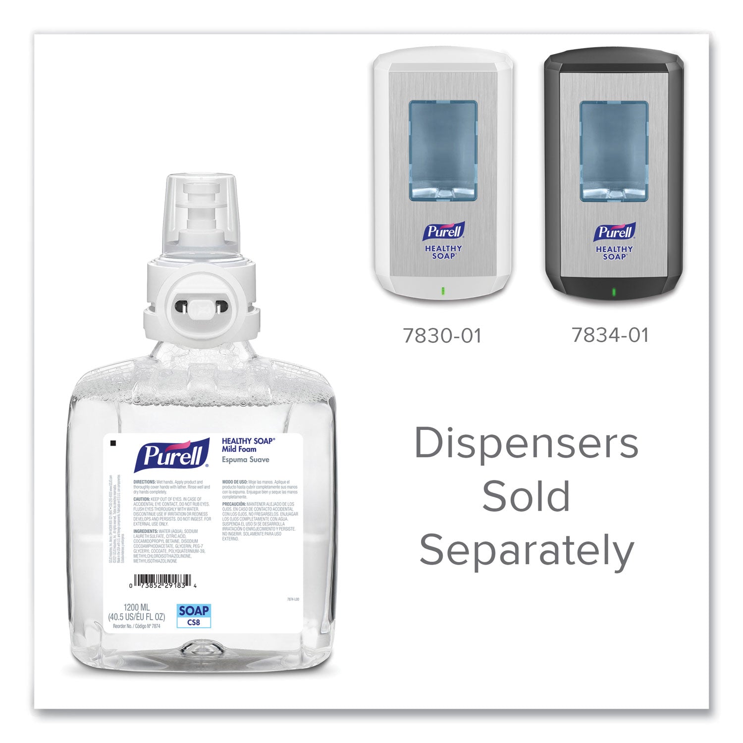 PURELL Professional HEALTHY SOAP Mild Foam Refill, For CS8 Dispensers, Fragrance-Free, 1,200 mL, 2/Carton (787402CT)