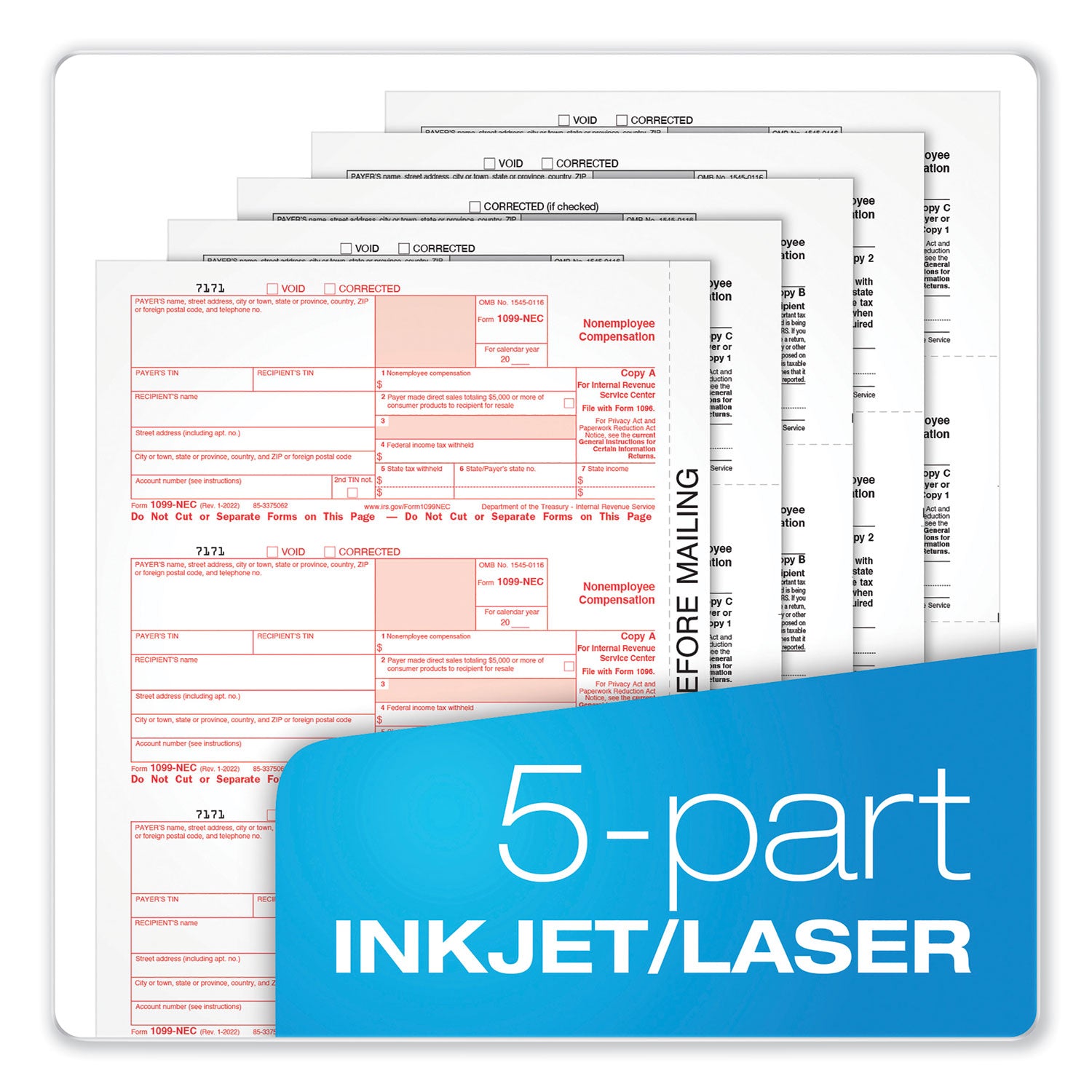 Adams 1099-NEC + 1096 Tax Form Kit with e-File, Inkjet/Laser, Fiscal Year: 2023, 5-Part, 8.5 x 3.67, 3 Forms/Sheet, 50 Forms Total (STAX550NEC22)