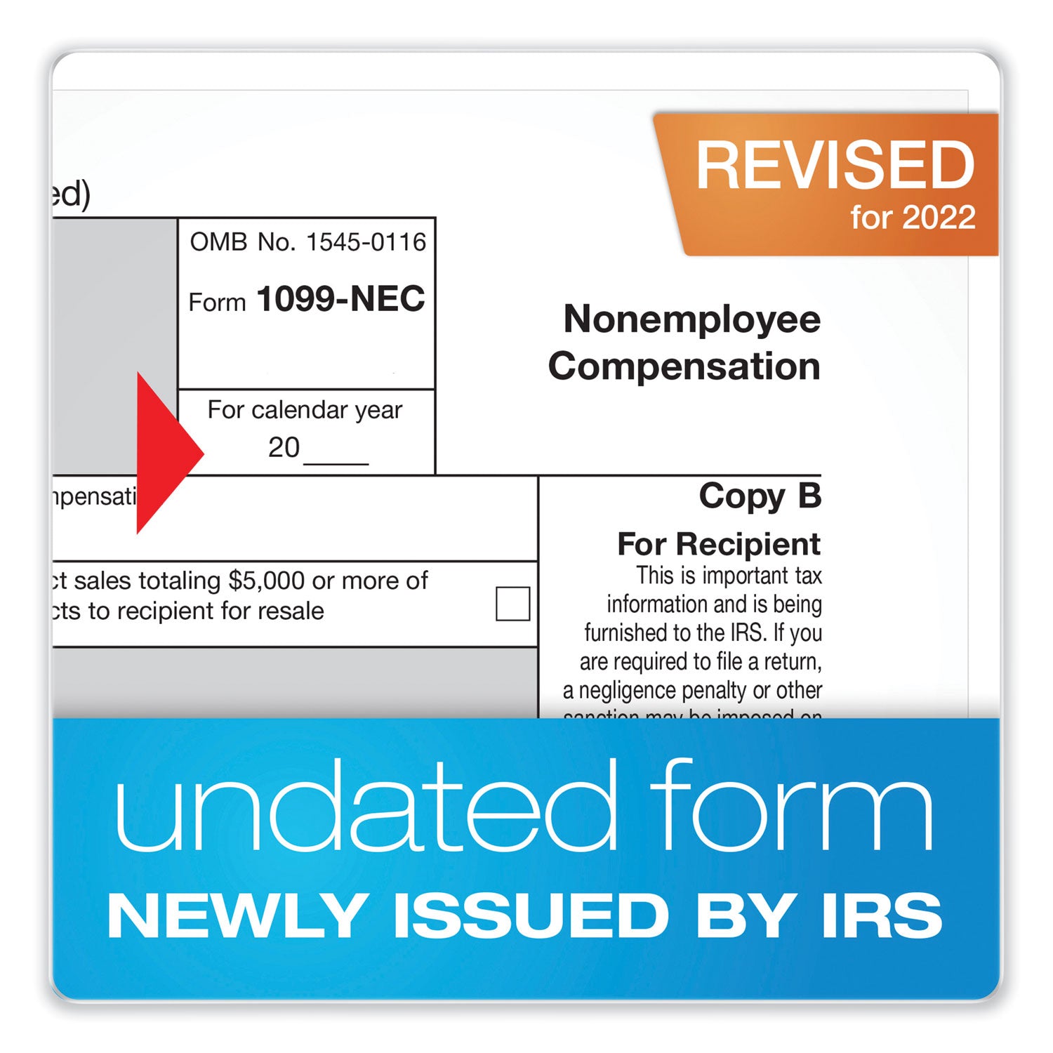 Adams 1099-NEC + 1096 Tax Form Bundle, Inkjet/Laser, Fiscal Year: 2023, 5-Part, 8.5 x 3.67, 3 Forms/Sheet, 24 Forms Total (X5241NEC22)