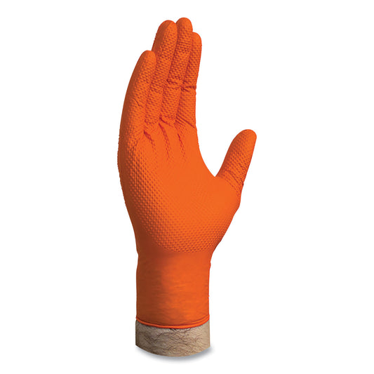 GloveWorks by AMMEX Heavy-Duty Industrial Nitrile Gloves, Powder-Free, 8 mil, Medium, Orange, 100/Box (GWON44100)