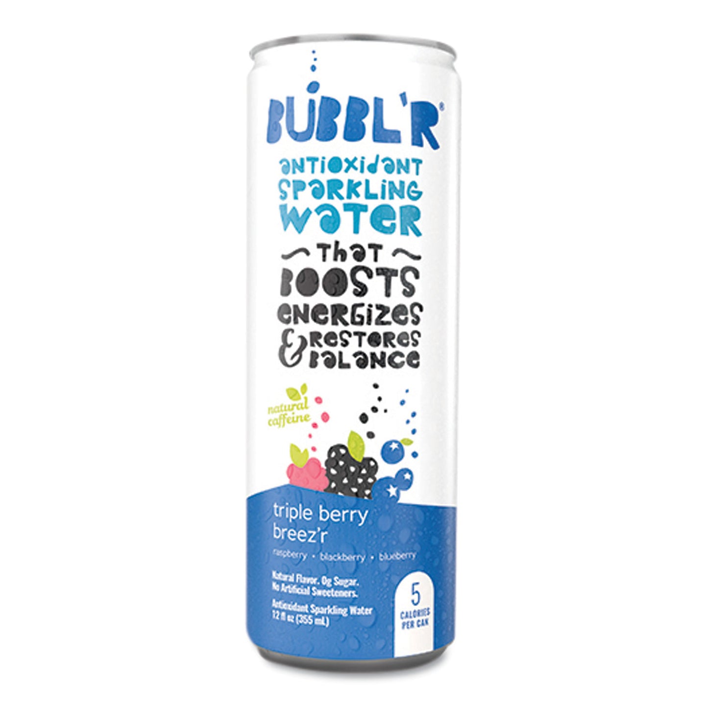 Bubbl'r Antioxidant Sparkling Water, Triple Berry Breez'r, 12 oz Can, 12 Cans/Carton (WIC00028)