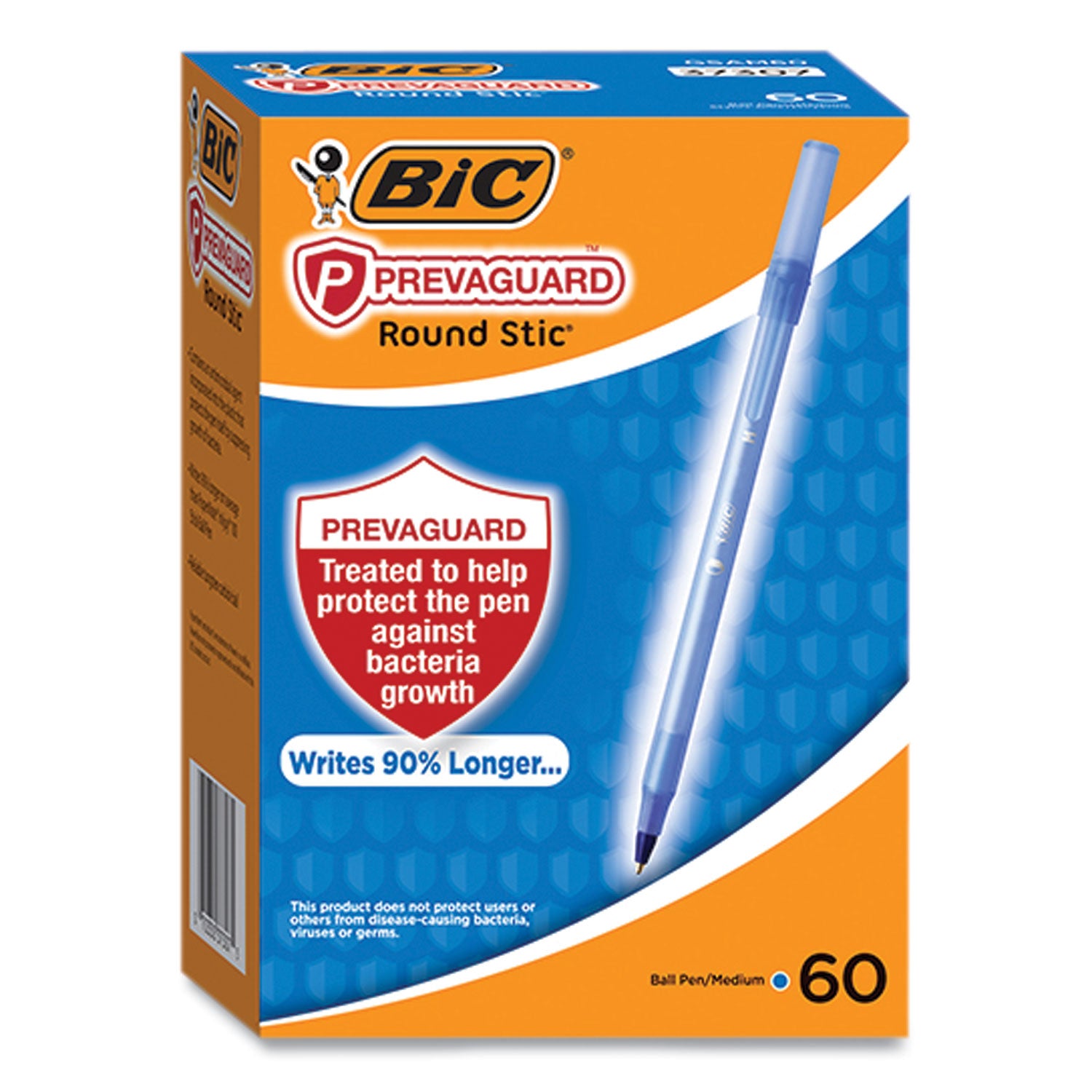 BIC PrevaGuard Round Stic Pen, Stick, Medium 1 mm, Blue Ink, Translucent Blue Barrel, 60/Pack (GSAM60BLU)