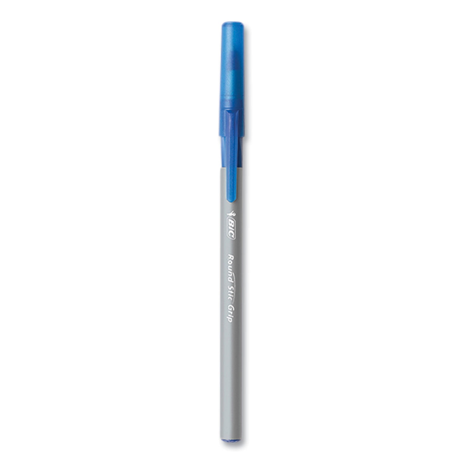 BIC Round Stic Grip Xtra Comfort Ballpoint Pen, Medium 1 mm, Blue Ink, Gray/Blue Barrel, 24/Box, 6 Boxes/Pack (GSMG144EBLU)