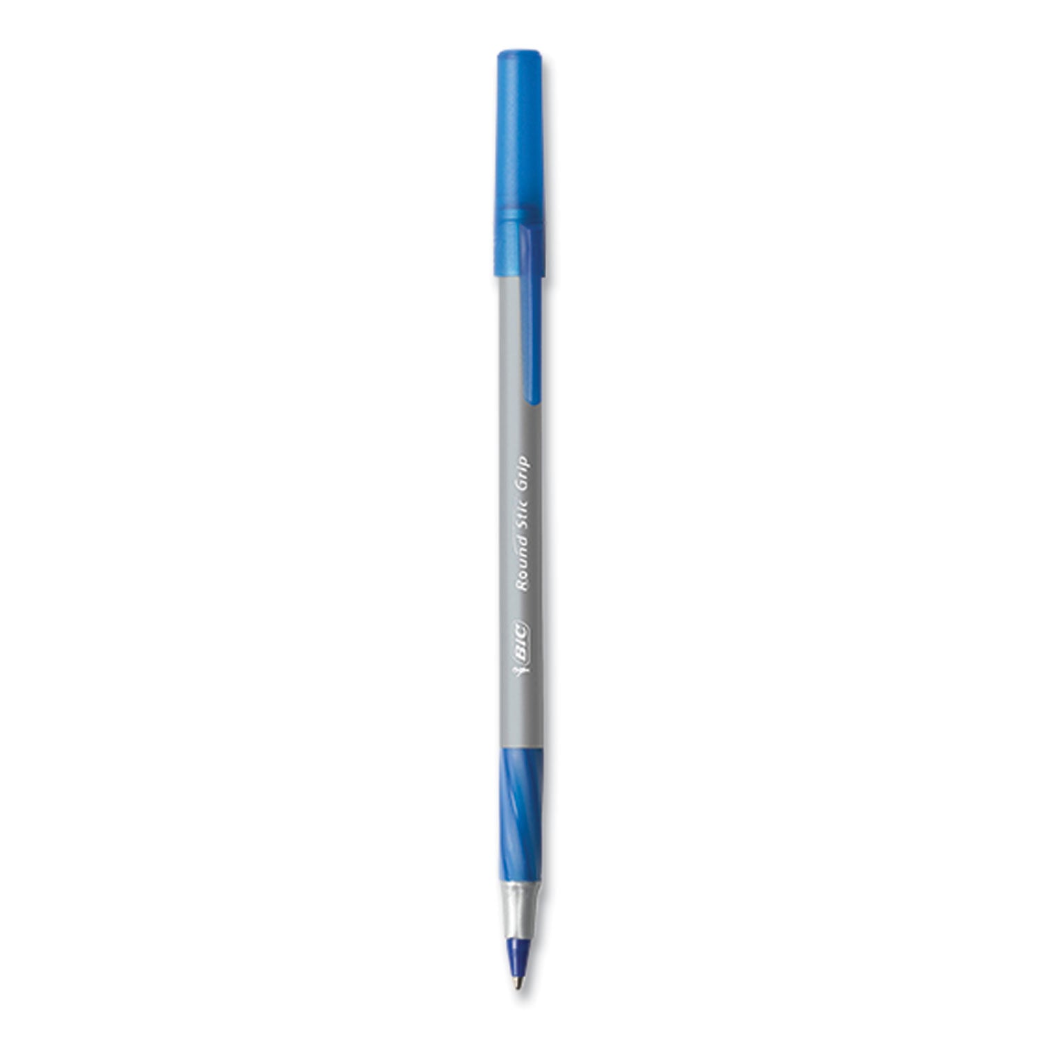 BIC Round Stic Grip Xtra Comfort Ballpoint Pen, Medium 1 mm, Blue Ink, Gray/Blue Barrel, 24/Box, 6 Boxes/Pack (GSMG144EBLU)