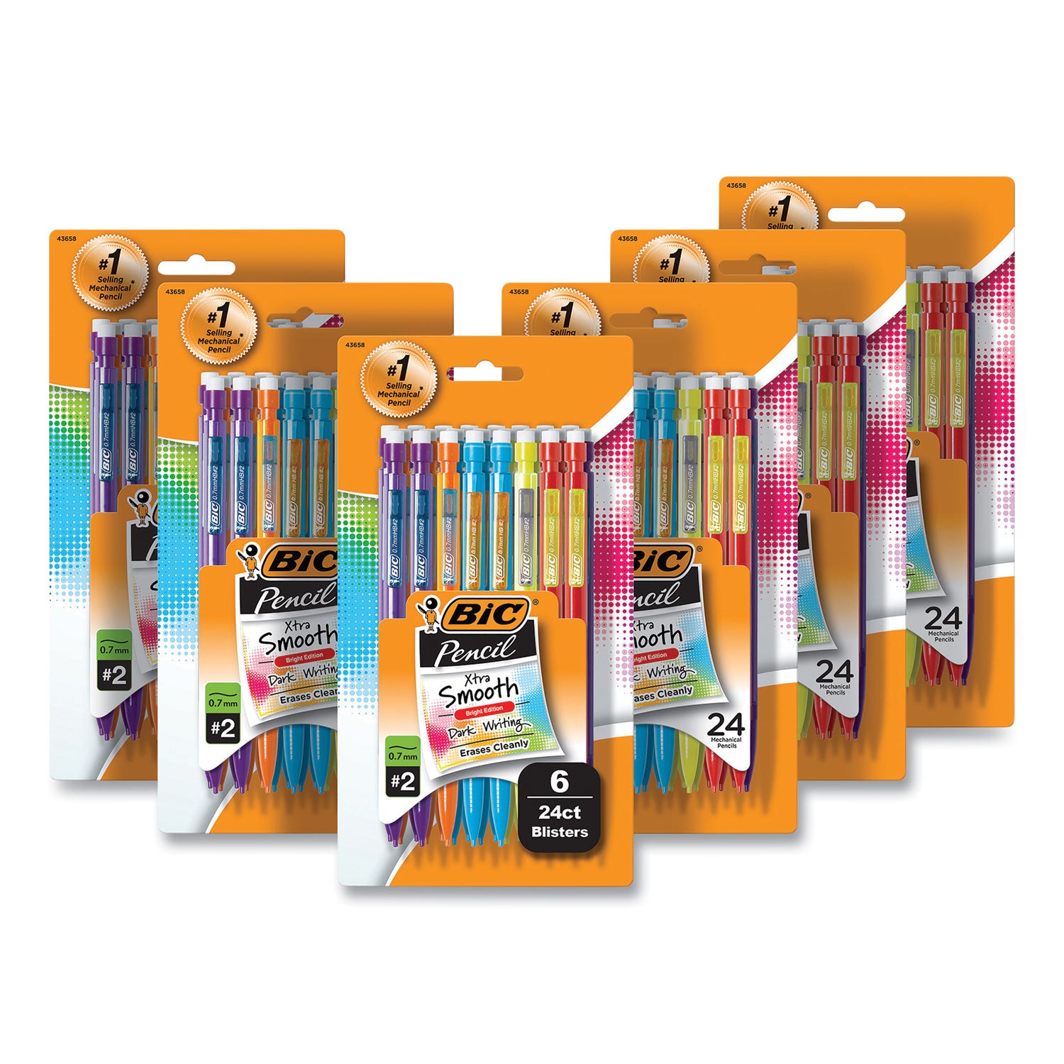 BIC Xtra-Smooth Bright Edition Mechanical Pencils, 0.7 mm, HB (#2), Black Lead, Assorted Barrel Colors, 24/Pack, 6 Packs/Carton (MPCE144EBLK)