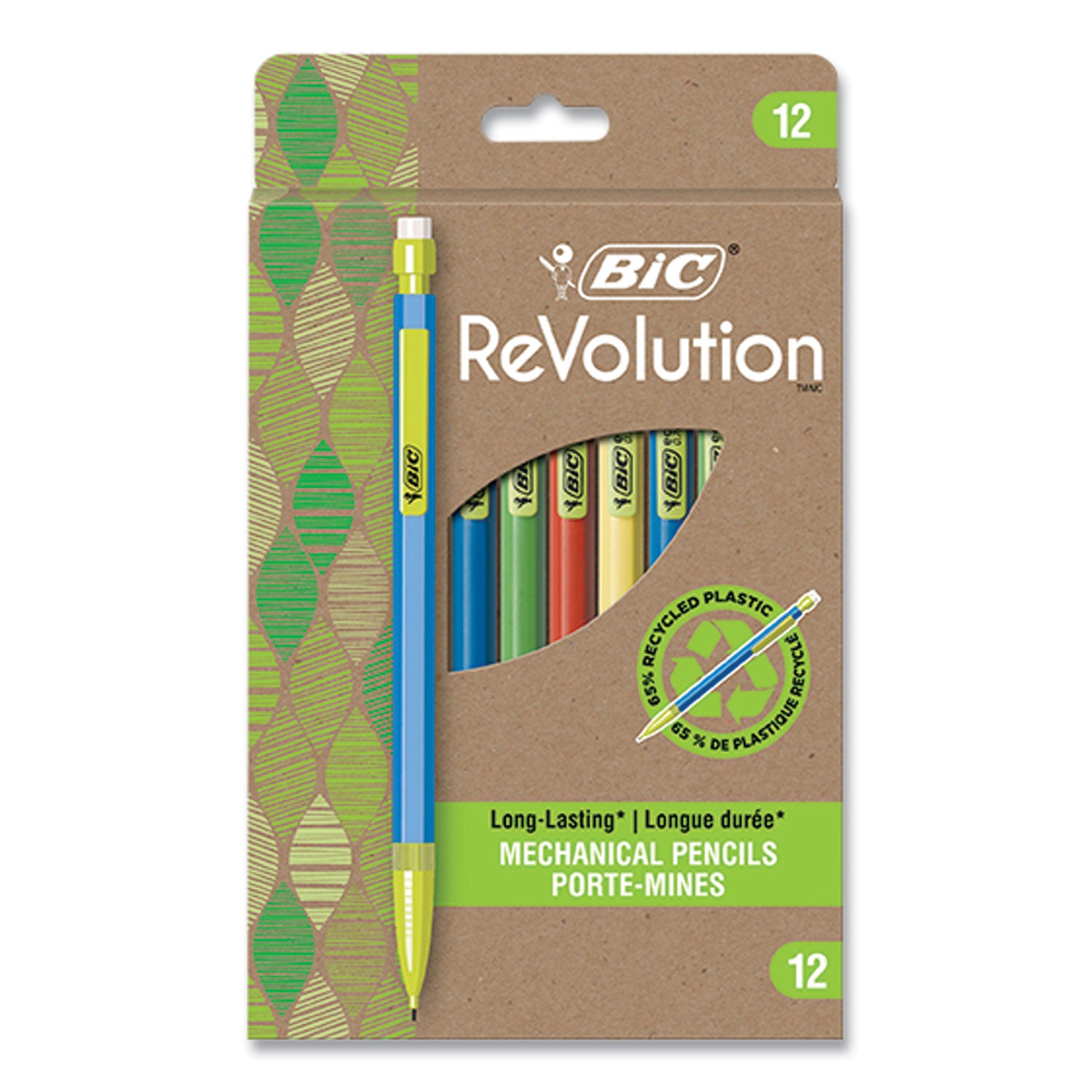 BIC ReVolution Mechanical Pencil, 0.7 mm, HB (#2), Black Lead, Assorted Barrel Colors, 12/Pack (MPE12BLK)