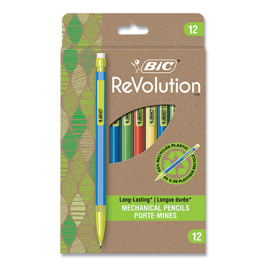 BIC ReVolution Mechanical Pencil, 0.7 mm, HB (#2), Black Lead, Assorted Barrel Colors, 12/Pack (MPE12BLK)