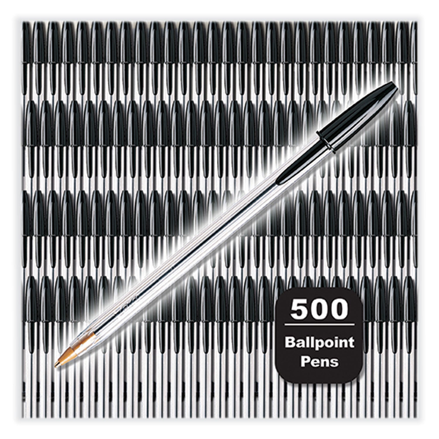 BIC Cristal Xtra Smooth Ballpoint Pen, Stick, Medium 1 mm, Black Ink, Clear Barrel, 500/Pack (MS500EBLK)