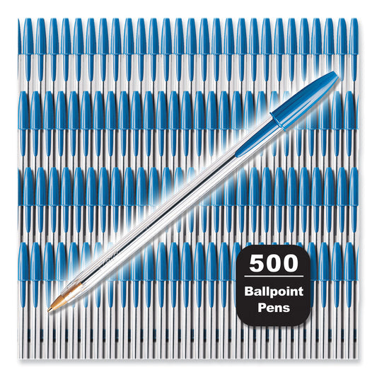 BIC Cristal Xtra Smooth Ballpoint Pen, Stick, Medium 1 mm, Blue Ink, Clear Barrel, 500/Pack (MS500EBLU)