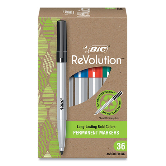 BIC ReVolution Permanent Markers, Fine Bullet Tip, Assorted Colors, 36/Pack (PMER36AST)
