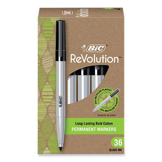 BIC ReVolution Permanent Markers, Fine Bullet Tip, Black, 36/Pack (PMER36BLK)