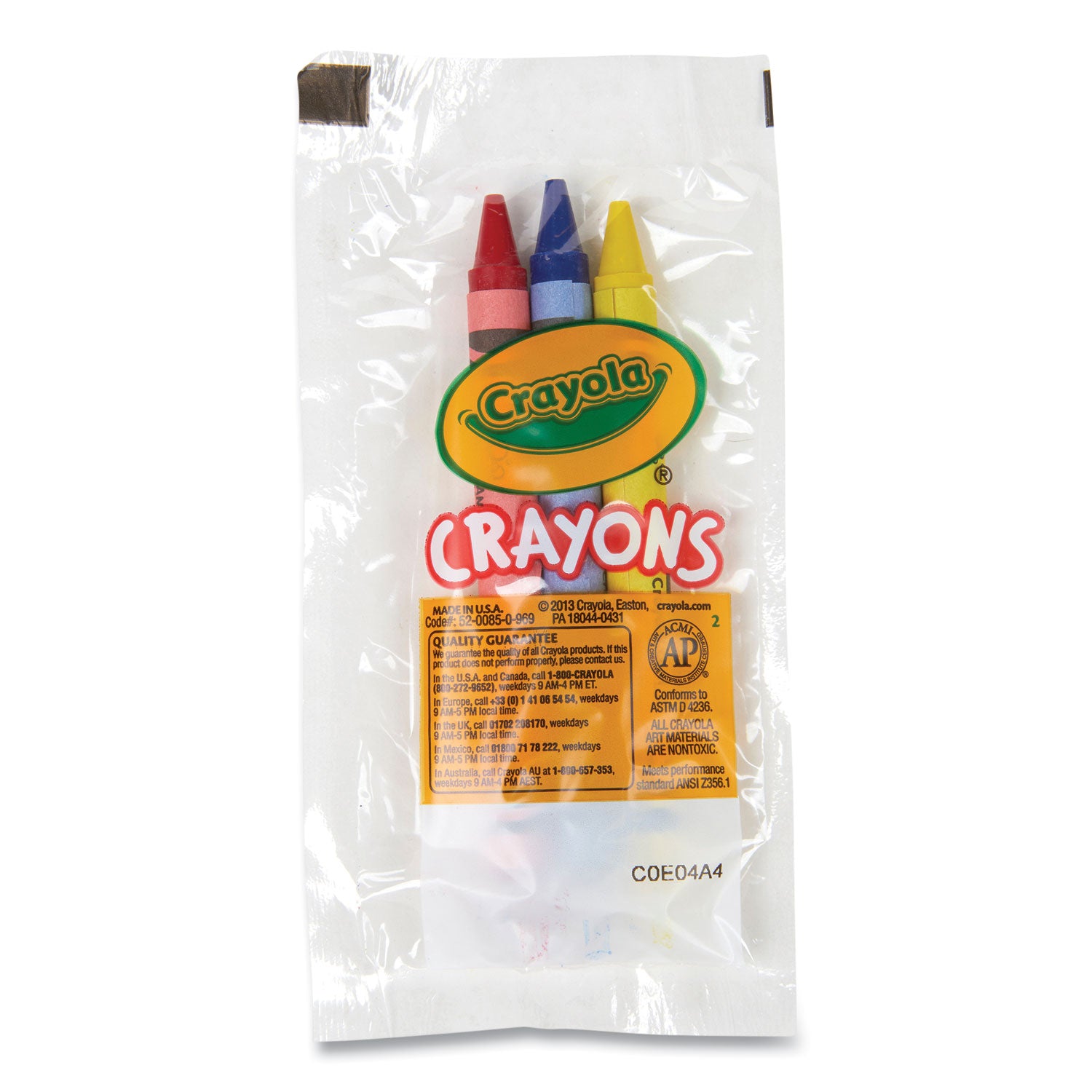 Crayola Washable Crayons, Blue, Red, Yellow 3/Pack, 360 Packs/Carton (520743)