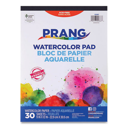 Prang Watercolor Paper Pad, Unruled, White/Multicolor Cover, 30 White 9 x 12 Sheets (P2367)