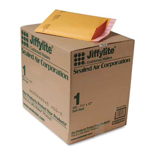 Sealed Air Jiffylite Self-Seal Bubble Mailer, #1, Barrier Bubble Air Cell Cushion, Self-Adhesive Closure, 7.25 x 12, Brown Kraft, 100/CT (39092)