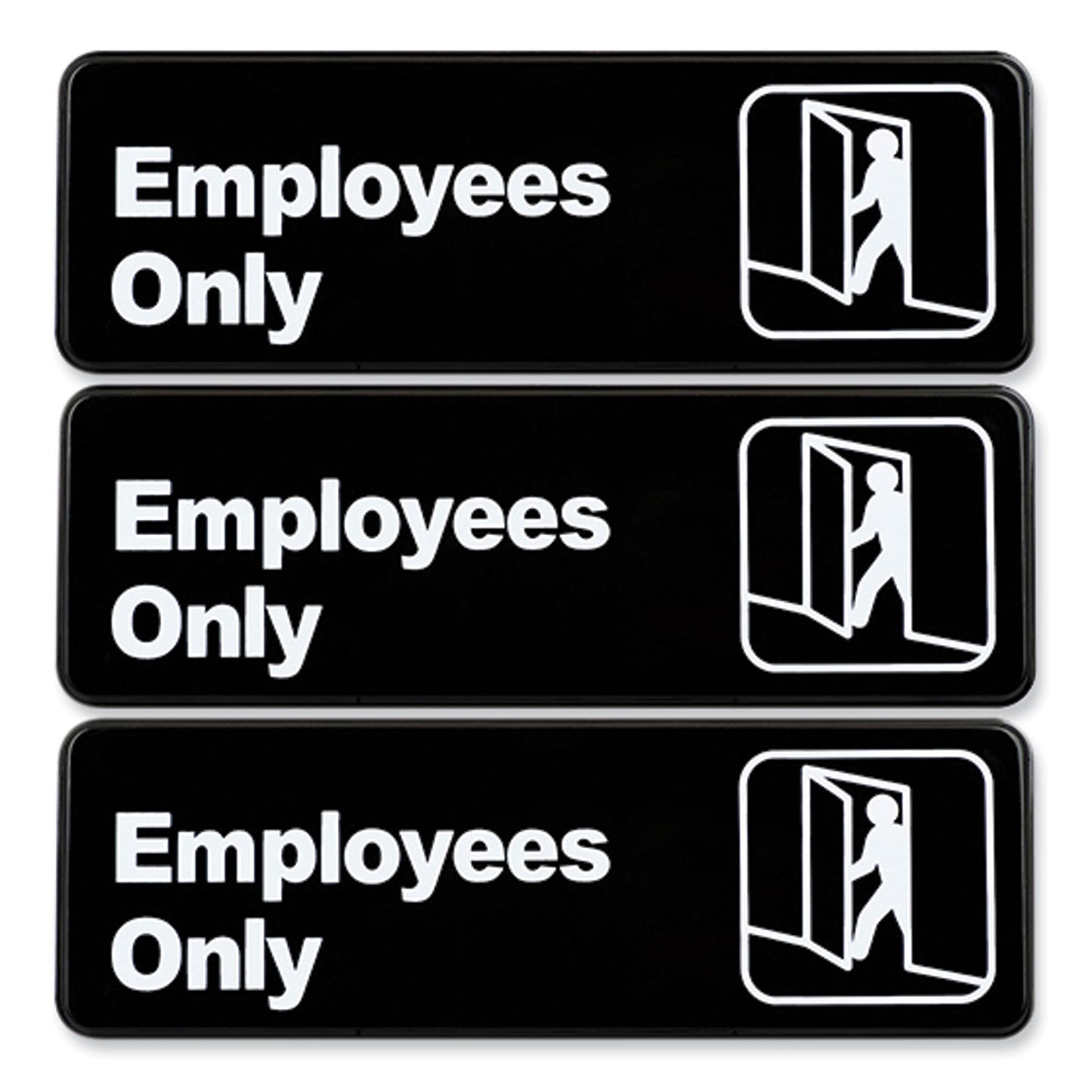 Excello Global Products Employees Only Indoor/Outdoor Wall Sign, 9" x 3", Black Face, White Graphics, 3/Pack (HD0050S)