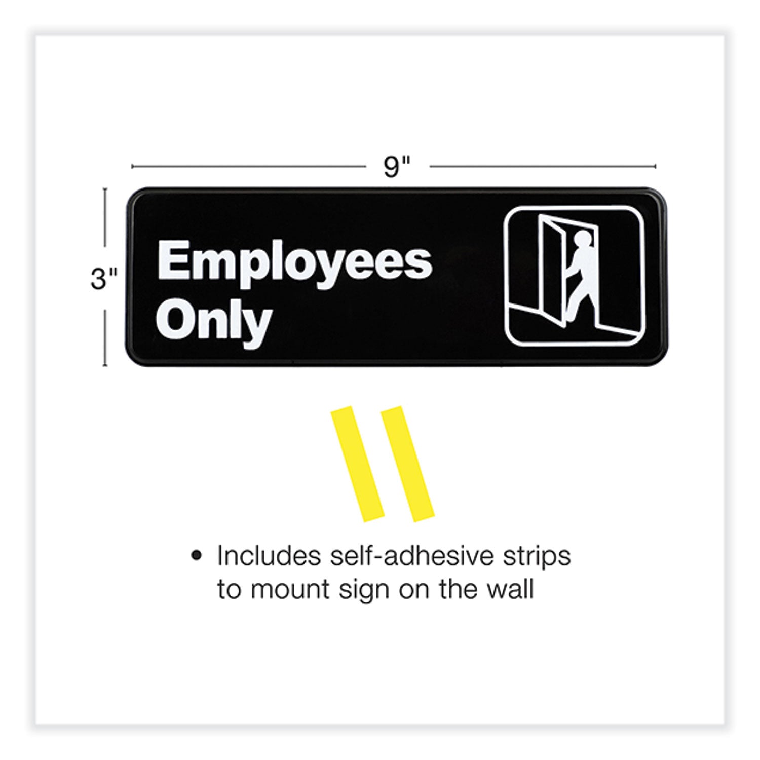 Excello Global Products Employees Only Indoor/Outdoor Wall Sign, 9" x 3", Black Face, White Graphics, 3/Pack (HD0050S)