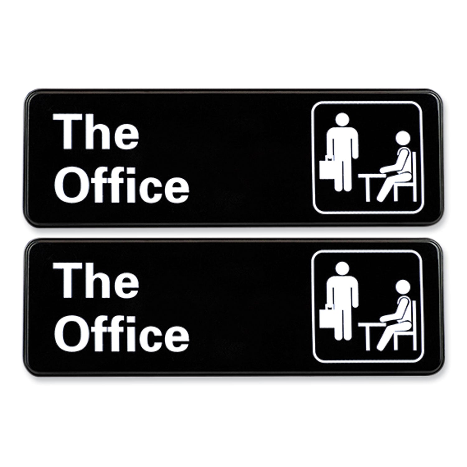 Excello Global Products The Office Indoor/Outdoor Wall Sign, 9" x 3", Black Face, White Graphics, 2/Pack (HD0064S)