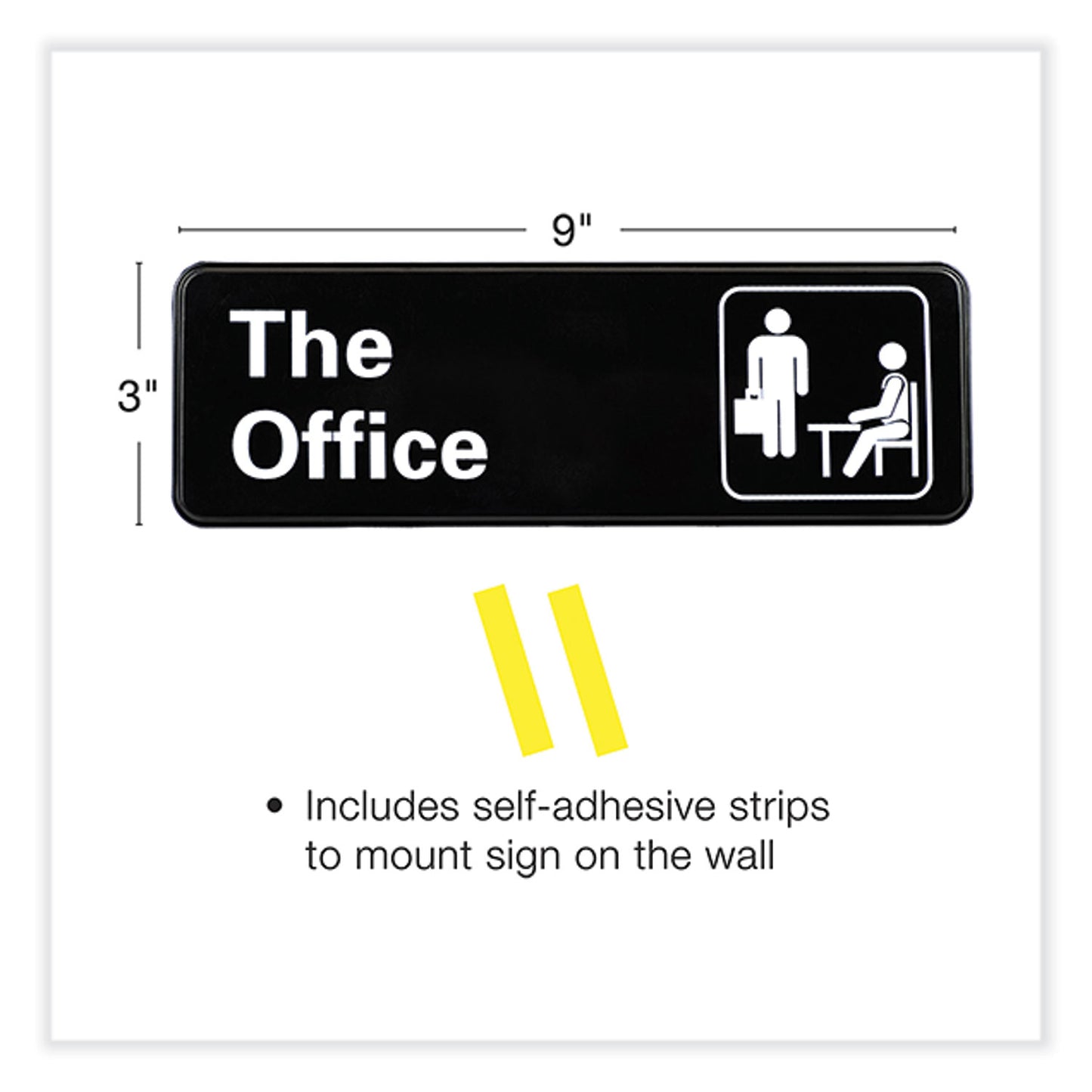 Excello Global Products The Office Indoor/Outdoor Wall Sign, 9" x 3", Black Face, White Graphics, 2/Pack (HD0064S)