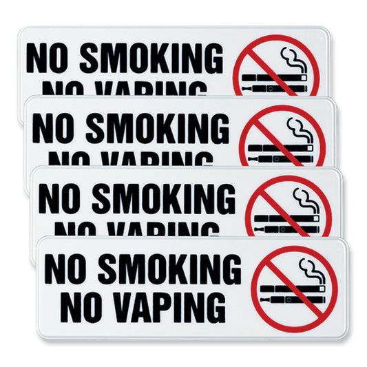 Excello Global Products No Smoking No Vaping Indoor/Outdoor Wall Sign, 9" x 3", Black Face, Black/Red Graphics, 4/Pack (HD0175S)