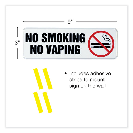 Excello Global Products No Smoking No Vaping Indoor/Outdoor Wall Sign, 9" x 3", Black Face, Black/Red Graphics, 4/Pack (HD0175S)