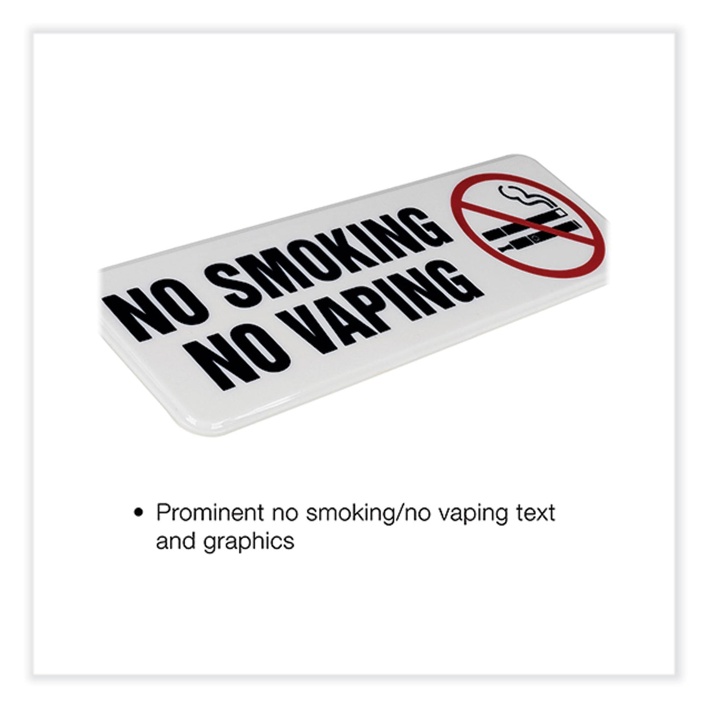 Excello Global Products No Smoking No Vaping Indoor/Outdoor Wall Sign, 9" x 3", Black Face, Black/Red Graphics, 4/Pack (HD0175S)