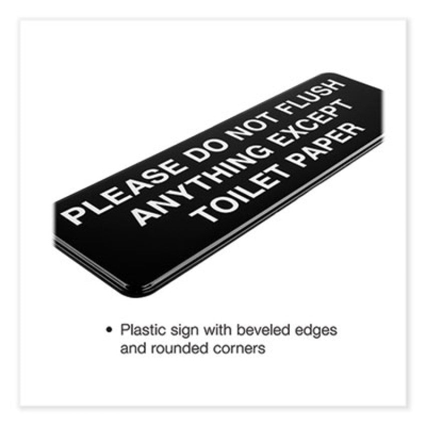 Excello Global Products Please Do Not Flush Indoor/Outdoor Wall Sign, 9" x 3", Black Face, White Graphics, 3/Pack (HD0255S)