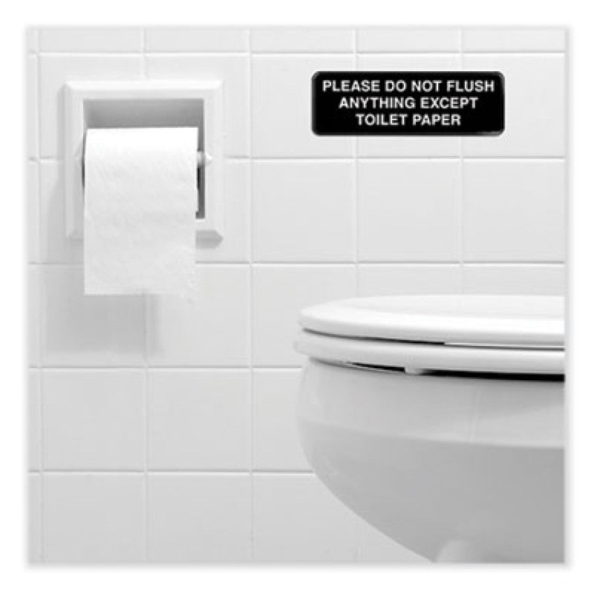 Excello Global Products Please Do Not Flush Indoor/Outdoor Wall Sign, 9" x 3", Black Face, White Graphics, 3/Pack (HD0255S)