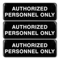 Excello Global Products Authorized Personnel Only Indoor/Outdoor Wall Sign, 9" x 3", Black Face, White Graphics, 3/Pack (HD0262S)