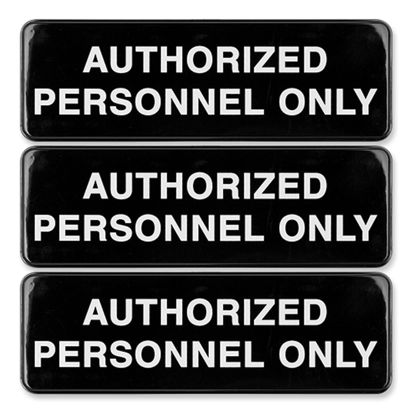 Excello Global Products Authorized Personnel Only Indoor/Outdoor Wall Sign, 9" x 3", Black Face, White Graphics, 3/Pack (HD0262S)