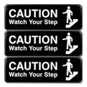 Excello Global Products Caution Watch Your Step Indoor/Outdoor Wall Sign, 9" x 3", Black Face, White Graphics, 3/Pack (HD0268S)