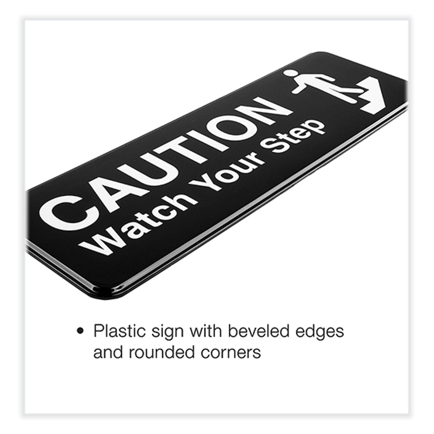 Excello Global Products Caution Watch Your Step Indoor/Outdoor Wall Sign, 9" x 3", Black Face, White Graphics, 3/Pack (HD0268S)