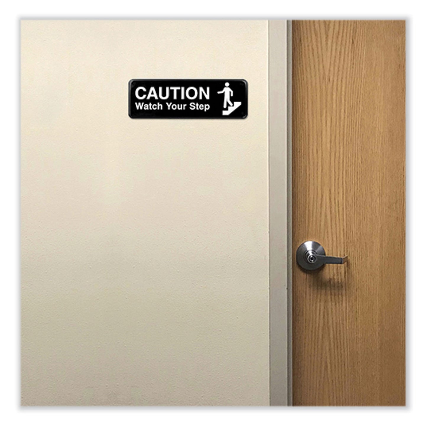 Excello Global Products Caution Watch Your Step Indoor/Outdoor Wall Sign, 9" x 3", Black Face, White Graphics, 3/Pack (HD0268S)