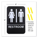 Excello Global Products Indoor/Outdoor Restroom with Braille Text, 6" x 9", Black Face, White Graphics, 3/Pack (HD0275S)