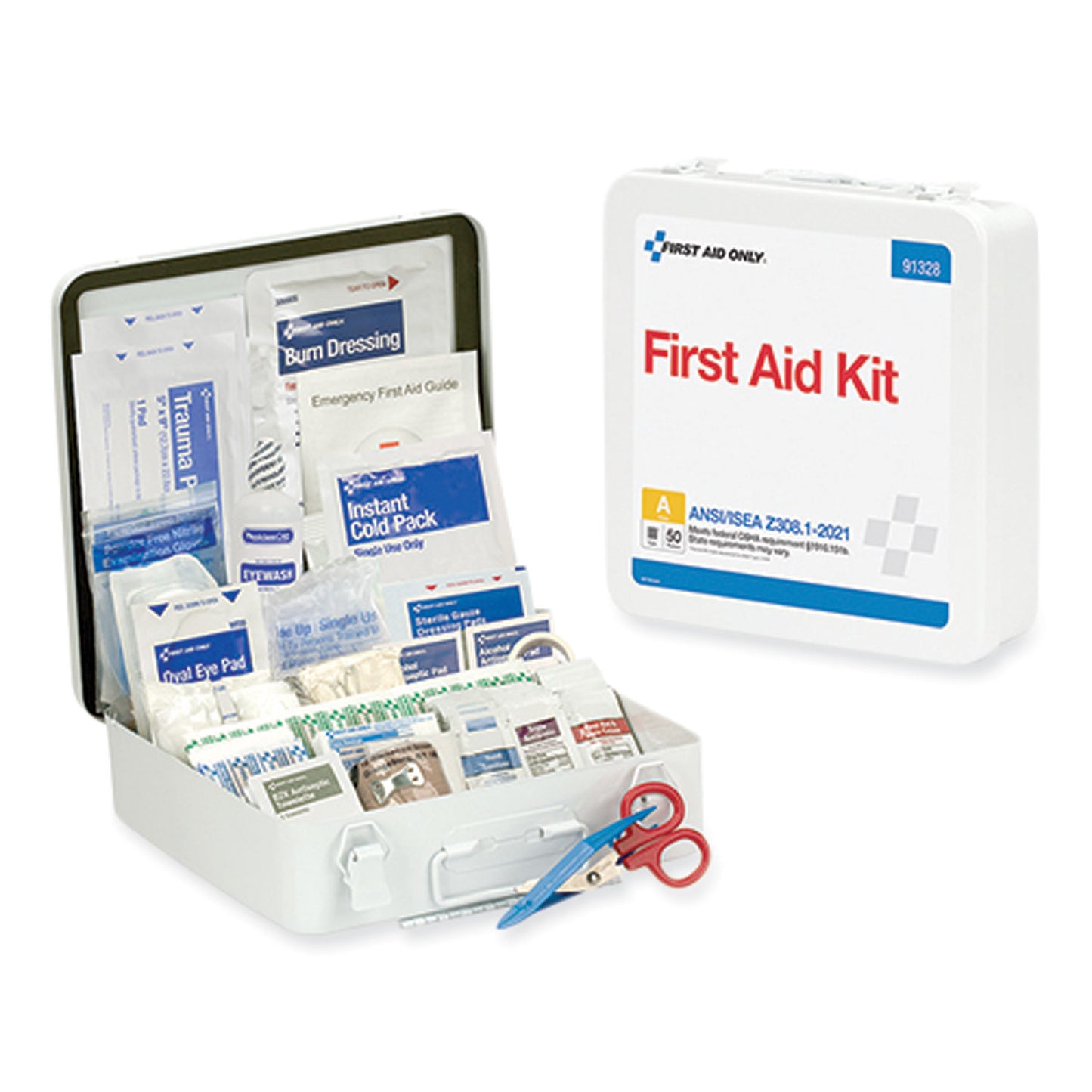 First Aid Only ANSI 2021 Type III First Aid Kit for 50 People, 184 Pieces, Metal Case (91328)