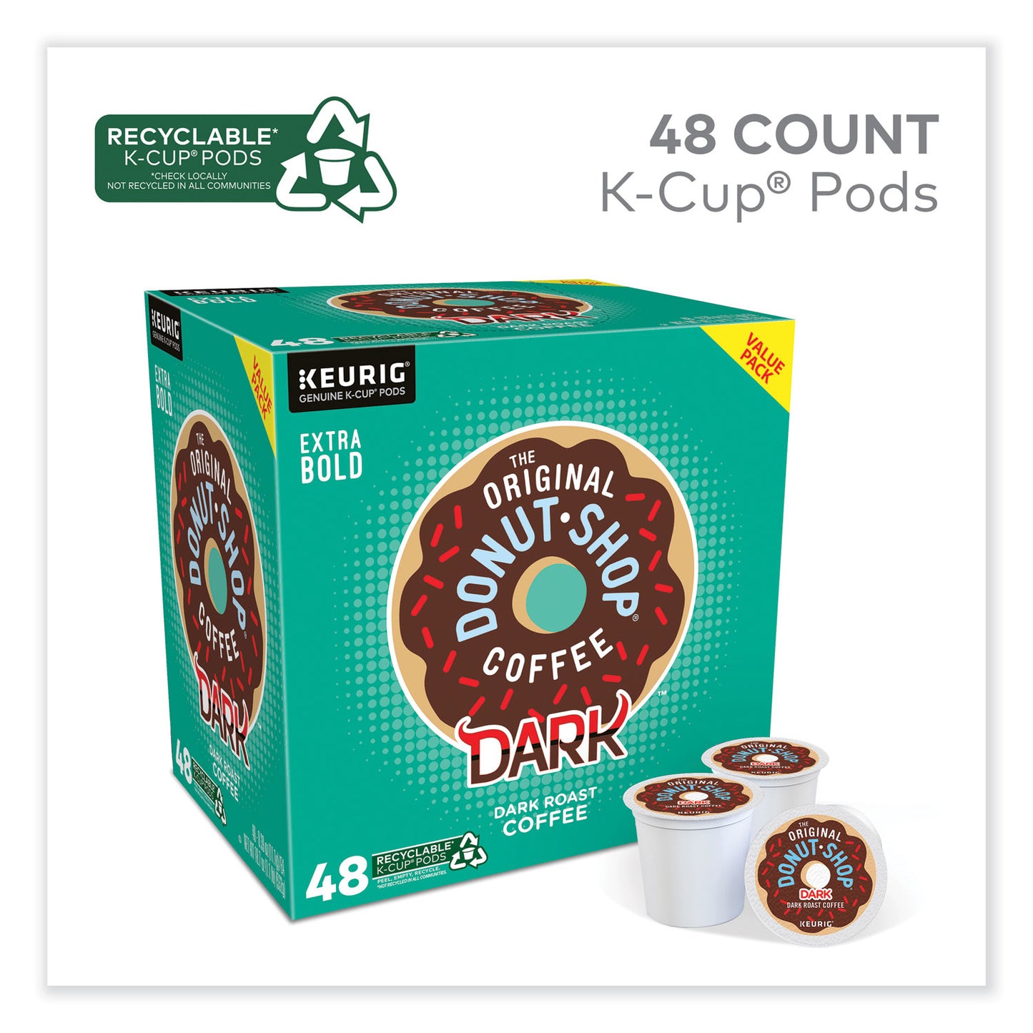 The Original Donut Shop DARK K-Cups, Regular Extra Bold, 48/Box (5000355634)