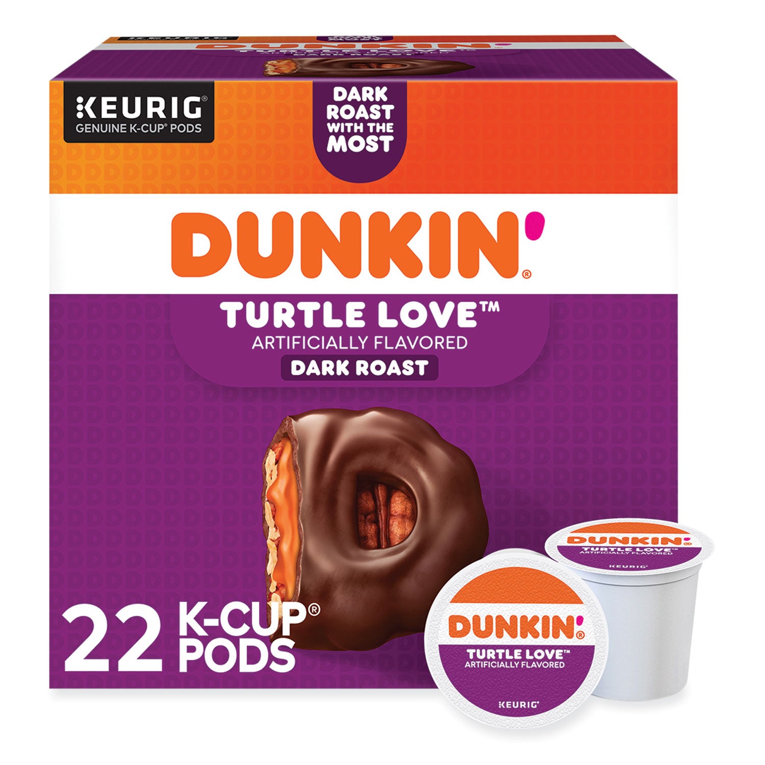 Dunkin Donuts K-Cup Pods, Turtle Love Coffee, 22/Box (5000367615)