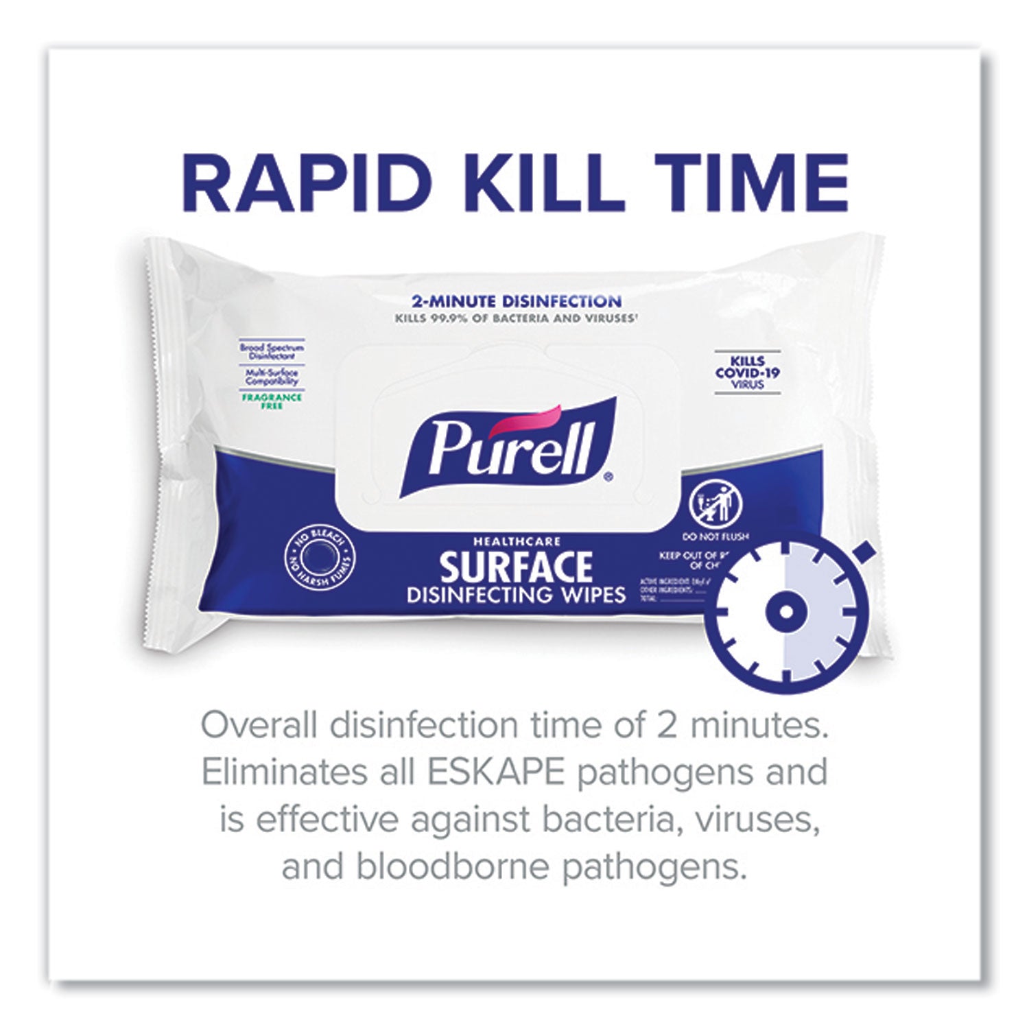 PURELL Healthcare Surface Disinfecting Wipes, 1-Ply, 7" x 10", Unscented, White, 72/Pack (937012)