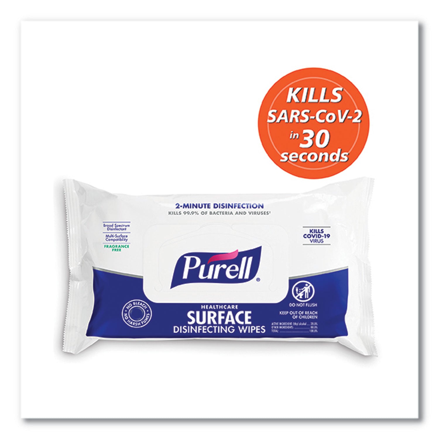 PURELL Healthcare Surface Disinfecting Wipes, 1-Ply, 7" x 10", Unscented, White, 72/Pack (937012)