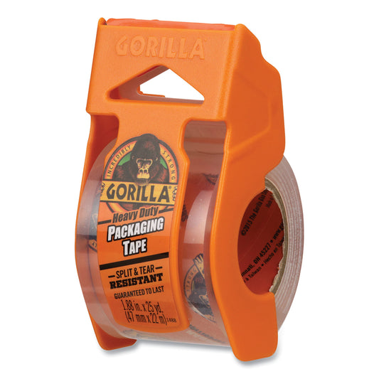 Gorilla Heavy Duty Packaging Tape with Dispenser, 1.88" x 25 yds, Clear, 4/Pack (102680)