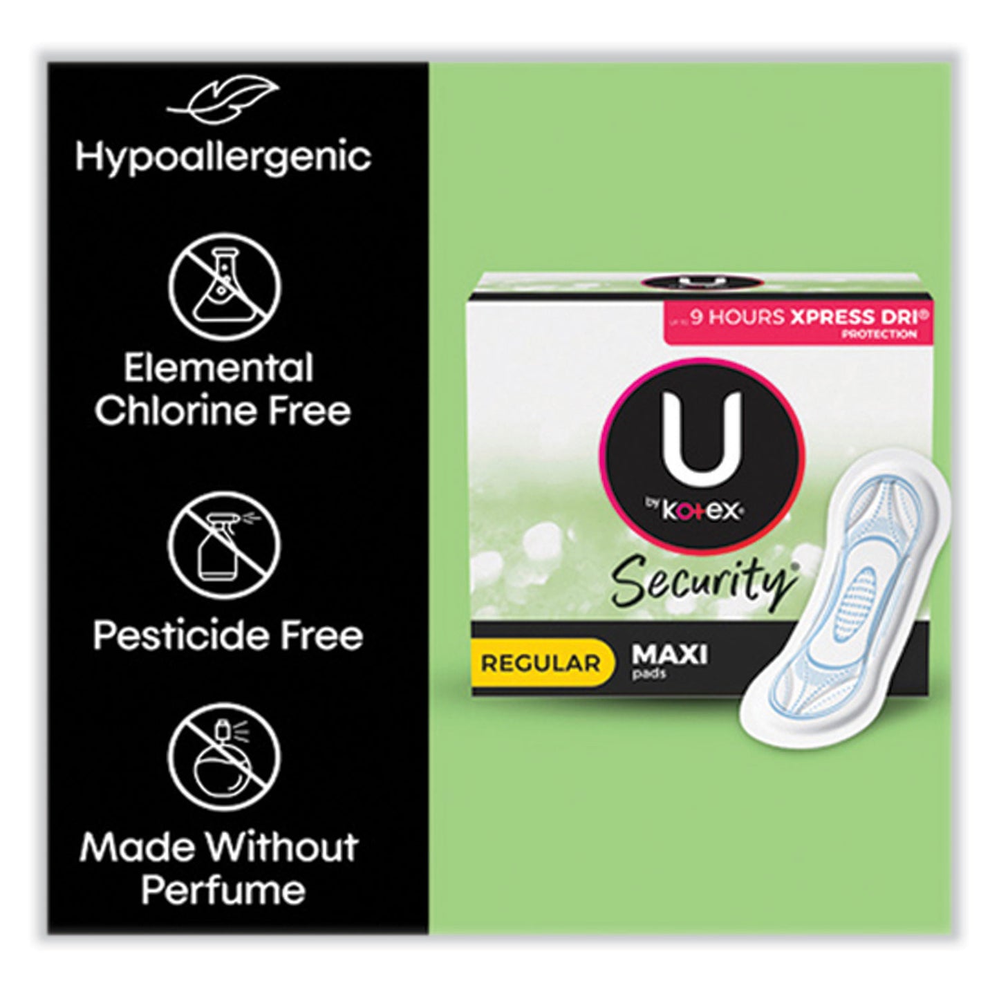 U by Kotex Security Regular Maxi Pads, Unscented, 48/Pack (47240)
