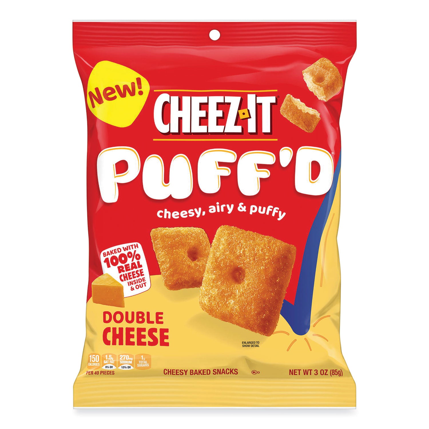 Cheez-It Puff'd Crackers, Double Cheese, 3 oz Bag, 6/Carton (00022)