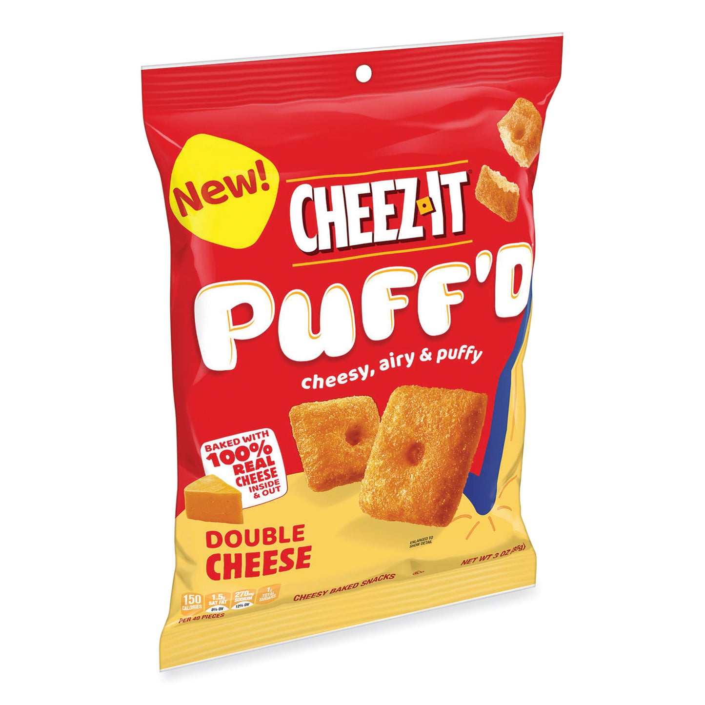 Cheez-It Puff'd Crackers, Double Cheese, 3 oz Bag, 6/Carton (00022)