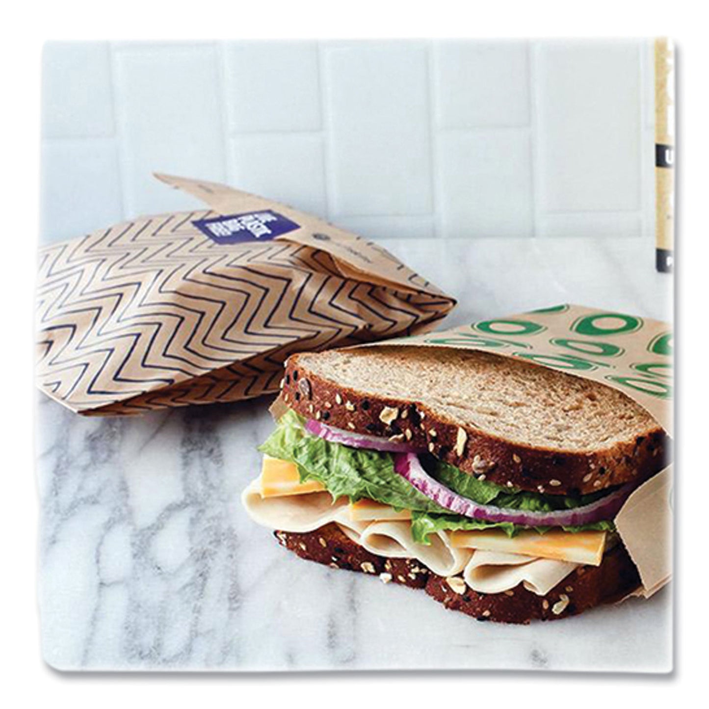 Lunchskins XL Sandwich Bag with Resealable Stickers, 7.1" x 2" x 9.1", Black Stripes/Natural Kraft, 50/Box (860000586764)