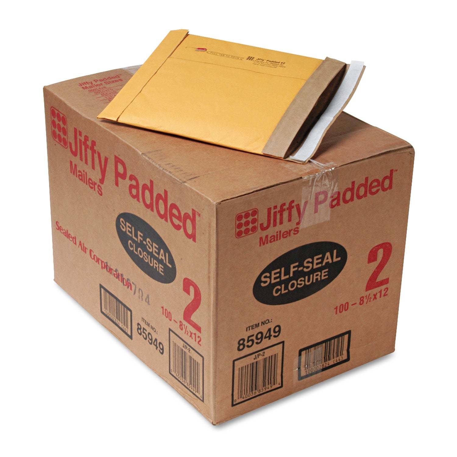 Sealed Air Jiffy Padded Mailer, #2, Paper Padding, Self-Adhesive Closure, 8.5 x 12, Natural Kraft, 100/Carton (67068)